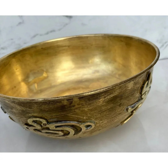 Vintage Mid Century Asian Ethnic Chinese Solid Brass Bowl 12x6x5 - Picture 3 of 12